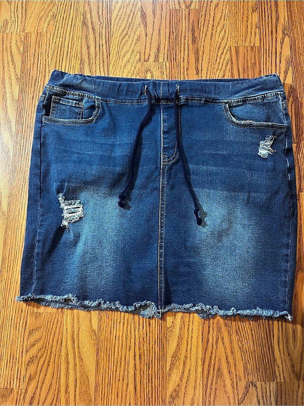 Ymi Jean Skirt Elastic Stretch Distressed Plus 1xl 1x drawstring
